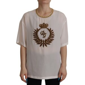 Dolce & Gabbana White Silk Gold Dg Crown Crystal Blouse Womens Top - Size Small