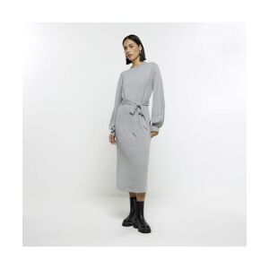 River Island Womens Sweatshirt Midi Dress Grey Belted Viscose - Size 16 Uk