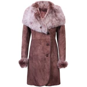 Infinity Leather Womens Suede Merino Shearling Coat With Toscana Collar-Hanoi - Brown - Size 22 Uk