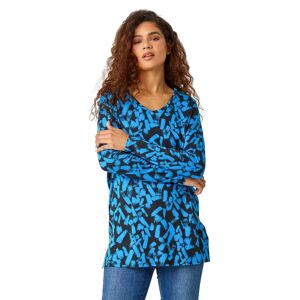 Roman Womens Abstract Print Tunic Stretch Top - Blue - Size 12 Uk