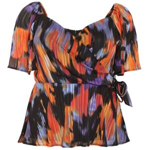 Quiz Womens Curve Black Smudge Print Wrap Top - Multicolour - Size 16 Uk