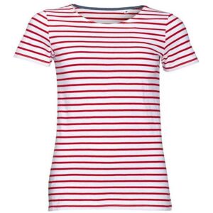 Sols Womens/ladies Miles Striped Short Sleeve T-Shirt (White/red) Cotton - Size X-Small