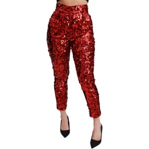 Dolce & Gabbana Womens Red Sequined Cropped Trousers Pants - Size It 40 (Women'S)