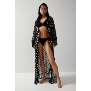 Warehouse Womens Metallic Star Tassel Beach Maxi Kimono - Black Viscose - Size Medium