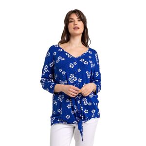 Roman Curve Womens Floral Print Button Down Tie Top - Blue Viscose - Size Uk 30-32
