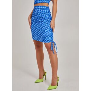 Pink Vanilla Womens Geometric Print Gathered Mini Skirt - Blue - Size 6 Uk