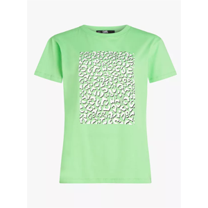 Karl Lagerfeld Womens Kl Leopard Print T-Shirt Short Sleeve Crew Neck - Green - Size X-Small