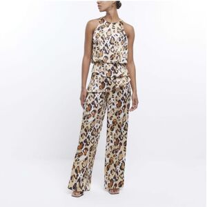 River Island Womens Jumpsuit Brown Leopard Print Layered - Size 6 Uk