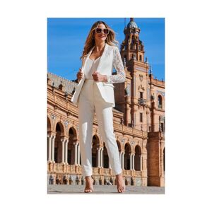 Sosandar Womens Ivory Premium Lace Detail Tuxedo Trousers - Cream - Size Uk 6 Long