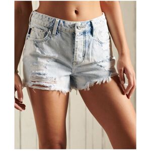 Superdry Womens High Rise Cut Off Shorts - Blue Cotton - Size 28 (Waist)