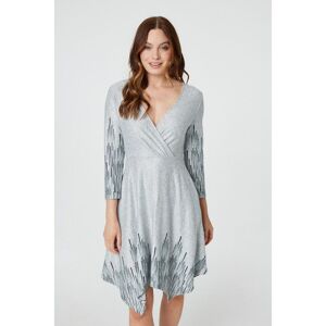 Izabel London Womens Grey Printed Hanky Hem Wrap Dress - Size 12 Uk
