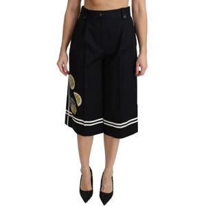 Dolce & Gabbana Womens Black Lemon Embellished Palazzo Cropped Pants - Brown Cotton - Size It 40 (Women'S)