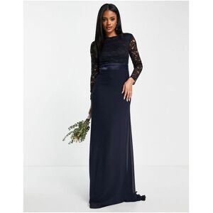 Tfnc Womens Bridesmaids Chiffon Maxi Dress With Lace Scalloped Back And Long Sleeves In Navy - Blue - Size 8 Uk