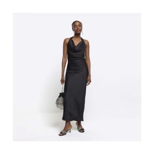 River Island Womens Slip Maxi Dress Black Satin Halter Neck - Size 6 Uk