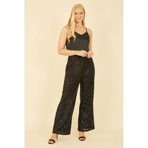 Yumi Womens Black All Over Sequin Trousers - Size 16 Uk