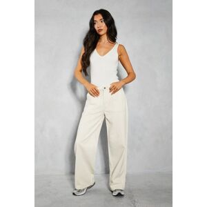 Misspap Womens Twill Patch Pocket Relaxed Trouser - Off-White Cotton - Size 6 Uk