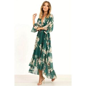 Yumi Womens Floral Print Green Kimono Midi Wrap Dress - Size 16 Uk