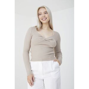 Brave Soul Womens Beige 'Riviera' Twisted V-Neck Rib Jumper Viscose - Size X-Large