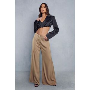 Misspap Womens High Waisted Satin Wide Leg Trousers - Mocha - Size 12 Regular