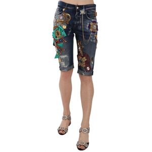 Dolce & Gabbana Womens Blue Denim Mid Waist Crystal Capri Shorts Cotton - Size 6 Uk