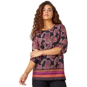 Roman Womens Paisley Border Print Tunic Stretch Top - Red - Size 14 Uk