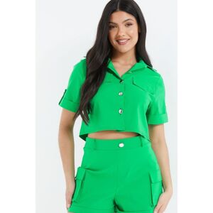 Quiz Womens Jade Green Cargo Cropped Jacket Viscose - Size 6 Uk