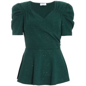 Quiz Womens Bottle Green Glitter Wrap Peplum Top - Size 12 Uk