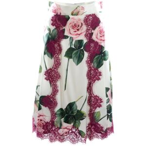 Dolce & Gabbana Womens Women Flowers Skirt - White Cotton - Size It 46 (Women'S)