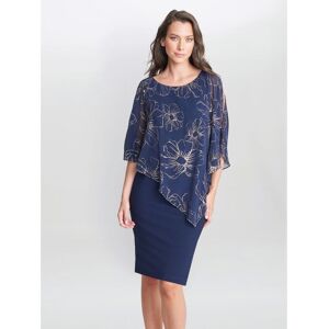 Gina Bacconi Womens Fiona Floral Glittered Asymmetric Dress - Navy - Size 22 Uk