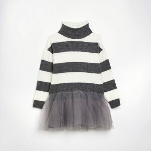 River Island Girls Jumper Dress Grey Stripe Tulle Skirt - Dark Grey - Size 9-10y