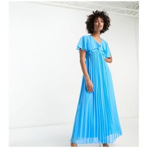 Asos Tall Womens Design Angel Cape Sleeve Pleated Hem Maxi Dress In Blue - Sky Blue - Size 12 Uk