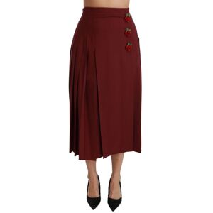 Dolce & Gabbana Womens Red High Waist Pleated Maxi Wool Skirt - Multicolour Virgin Wool - Size X-Small