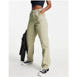 Asos Design Womens Slouchy Straight Leg Trousers In Khaki-Green - Size 6 Uk