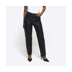 River Island Womens Straight Trousers Petite Black Faux Leather Pu - Size 6 Uk