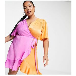 Flounce London Womens Plus Flutter Sleeve Ruffle Mini Dress In Contrast Pink And Orange-Multi - Size 8 Uk