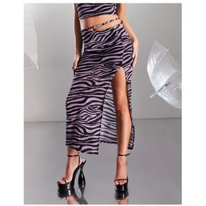 Asyou Womens Babe Trim Cut Out Midi Skirt In Zebra Print-Purple Polyester/metallised Fibre - Size 6 Uk