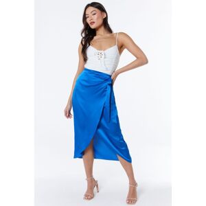 Quiz Womens Royal Blue Satin Wrap Midi Skirt - Size Large