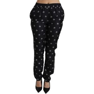 Dolce & Gabbana Womens Black Printed Mid Waist Skinny Silk Pants - Size It 40 (Women'S)