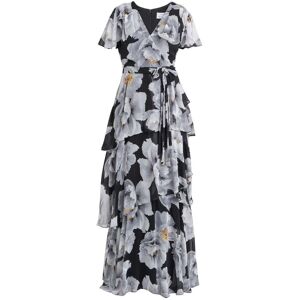 Gina Bacconi Womens Caylee Printed Maxi With Tulip Tiered Skirt And Tie Belt - Floral - Size 16 Uk