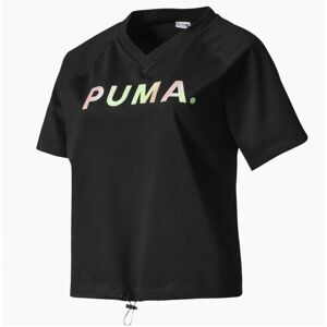 Puma V Neck Womens Tee Graphic Branded T-Shirt Black 595221 01 - Size X-Small