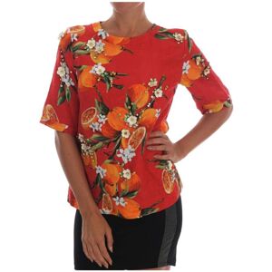 Dolce & Gabbana Womens Orange Print Crystal-Embellished Blouse - Multicolour Leather - Size X-Small