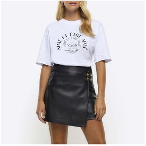 River Island Womens Wrap Mini Skirt Black Faux Leather Buckle Pu - Size 12 Uk