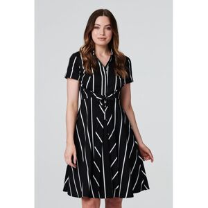 Izabel London Womens Black Striped Knot Front Shirt Dress Cotton - Size 10 Uk