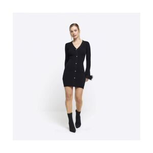 River Island Womens Bodycon Mini Dress Petite Black Feather Cuff Viscose - Size 12 Uk