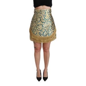 Dolce & Gabbana Womens Blue High Waist Jacquard Tassel Gold Skirt - Multicolour Cotton - Size X-Small