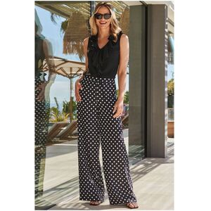 Sosandar Womens Black & White Spot Print Wide Leg Trousers - Size Uk 6 Long