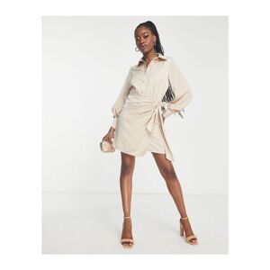 In The Style Womens X Terrie Mcevoy Button Through Wrap Detail Shirt Dress In Stone-Neutral - Size 8 Uk