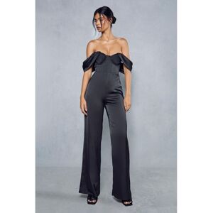 Misspap Womens Satin Corset Bardot Jumpsuit - Black - Size 8 Uk