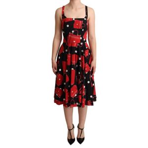 Dolce & Gabbana Womens Black Red Bag Print A-Line Mid Length Dress Silk - Size 4 Uk