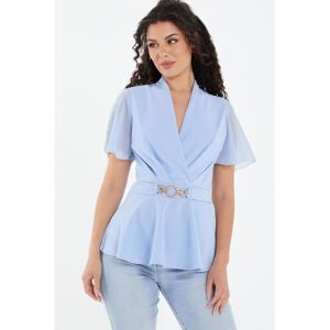 Quiz Womens Light Blue Chiffon Sleeve Peplum Top - Size 12 Uk